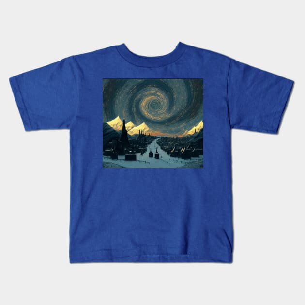 Starry Night Over Hogsmeade Village Kids T-Shirt by Grassroots Green